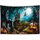 thumbnail image 4 of Tapiz de cementerio de calabaza de Halloween, decoración de pared de calabaza de terror, tapiz de bruja en escoba, carrera hacia la luna, arte de pared de castillo de cielo nocturno para dormitorio, hogar, decoración de Halloween 200x150 brillar  Electrónica, 4 of 5