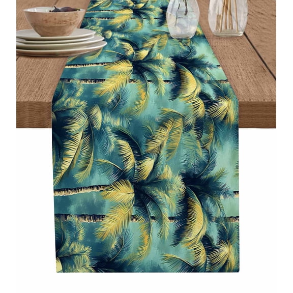 Hokiten Table Runners 60 Inches Long Dress Scarves, Green Forest Farmhouse Kitchen/Dining Table Runner, Small Coffee Tablerunners, Summer Nature Tropical Tree Plants Leaves 13x60 Inch