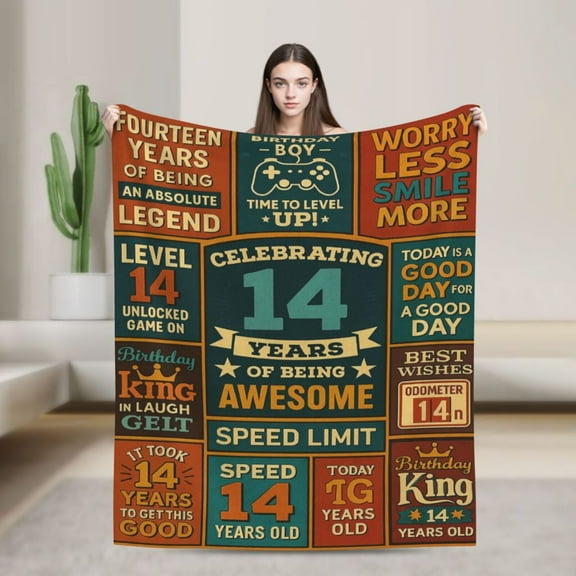 14 Year Old Boy Birthday Gift Ideas Throw Blanket, Gifts for 14 Year Old Boys, 14th Birthday Gifts for Girls Boys, 14th Birthday Decorations for Boy 50x40