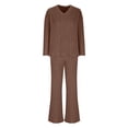 thumbnail image 6 of QATAINLAV 2 Piece Lounge Sets for Women Ribbed Knit Long Sleeve V Neck Pullover Tops Matching Wide Leg Pants Fall Winter Pajama Outfits Brown XXL Sales For Today, 6 of 9