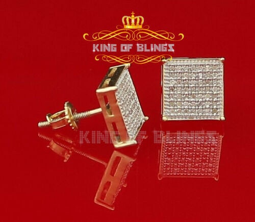 King of Bling's Aretes Para Hombre 925 Yellow Silver 0.25ct Diamond Stud Men's/ Women's Earrings