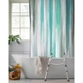 thumbnail image 2 of Split Shower Curtain for Transfer Bench, Turquoise Gray Fabric Shower Curtains for Bathroom, Farmhouse Abstract Gradient Aesthetic Tub Sliding Transfer Bench Waterproof Bath Curtains 72"x78", 2 of 9
