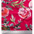 thumbnail image 1 of Soimoi Pink Cotton Poplin Fabric Leaves & Floral Decor Fabric Printed BTY 56 Inch Wide, 1 of 1