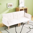 thumbnail image 3 of Leumius 72 Inch Futon Sofa Bed,Velvet Futon Couch with Adjustable Backrest and Cupholders,Suitable for Apartment,Living Room,Small Space,Beige, 3 of 8