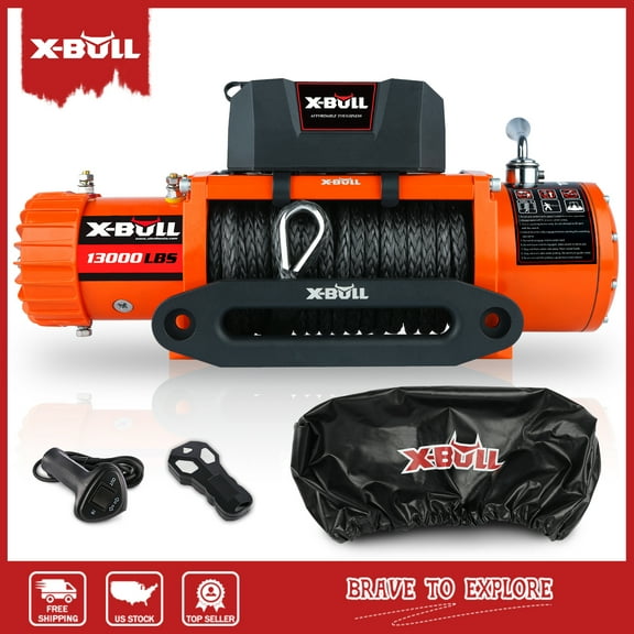 X-BULL 13000LB Electric Winch 12V Synthetic Rope Wireless Remote Truck Jeep OffRoad with Winch Cover