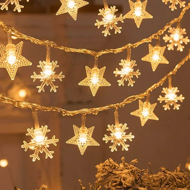 Cadena de luces navideñas con forma de ciervo y estrella de copo de nieve para árbol de Navidad, jardín, boda, decoraciones de Año Nuevo