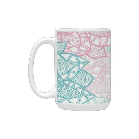 

Floral Large Flower Petal in Pastel Tone Elegance Spring Beauty Embellished Design Sky Blue Light Pi Ceramic Mug (15 OZ) (Made In USA)