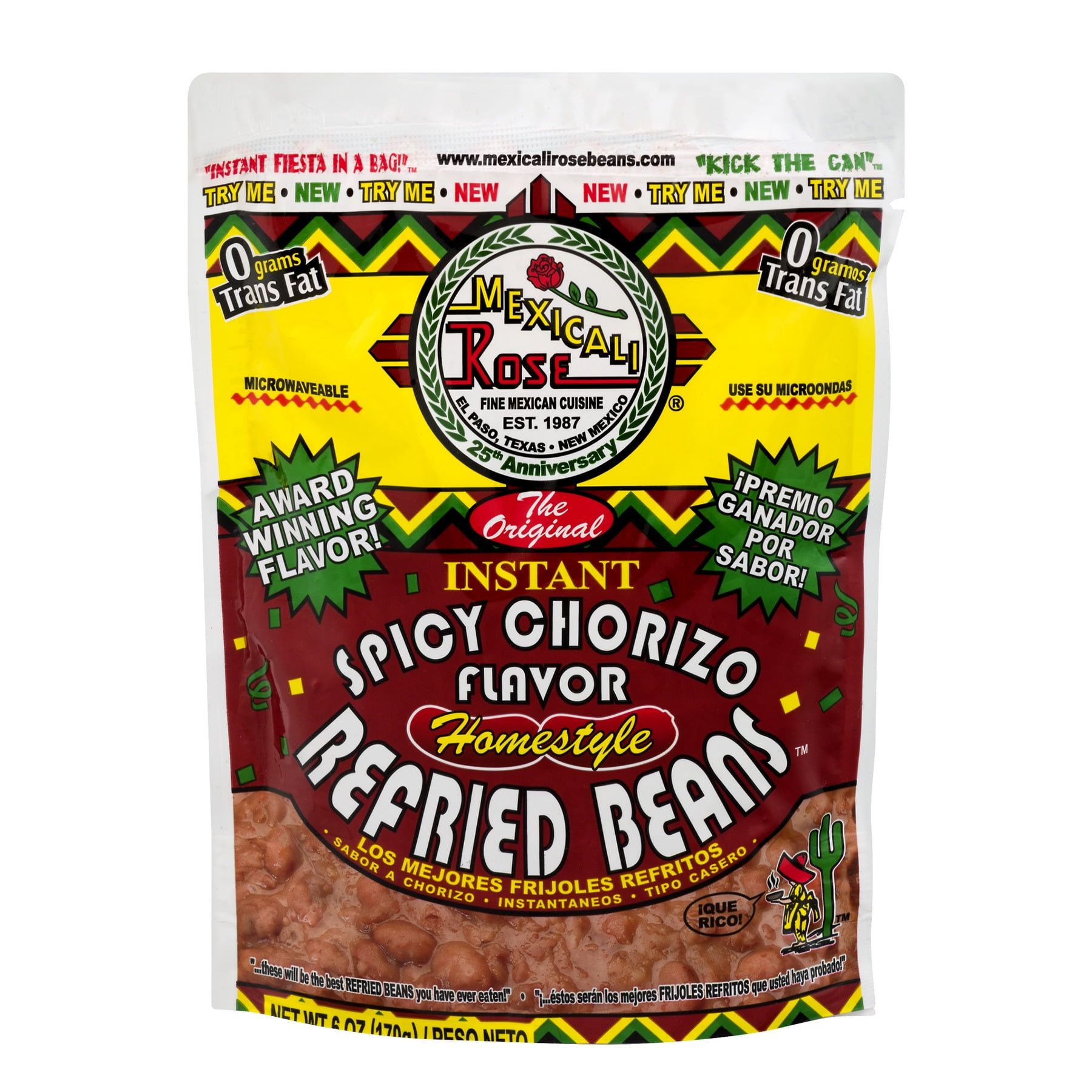 Mexcali Rose Instant Spicy Chorizo Avor Homestyle Refried Beans, 6 Oz