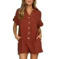 thumbnail image 2 of Edvintorg 2025 New Summer Solid Short Sleeve Playsuit Overalls Women Casual Loose Beach Shorts Jumpsuit Fashion Turn-Down Collar Women Romper Bodysuit with Pockets, 2 of 7