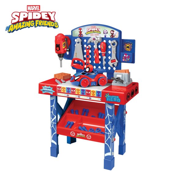 Spidey and His Amazing Friends Tool Bench Playset with Take-Apart Car, 55 Pieces, Ages 3