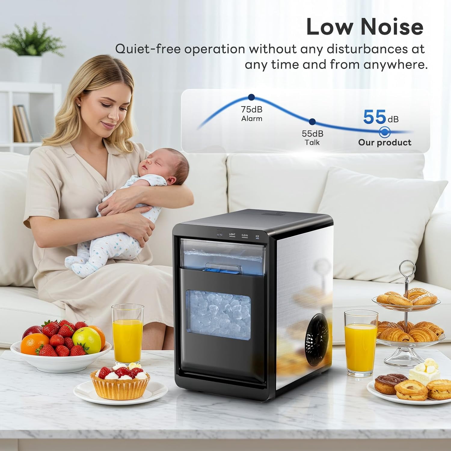 LHRIVER Nugget Ice Maker Countertop, Pebble Ice, 35Lbs/24H, Ice Scoop, Self-Cleaning, Gray