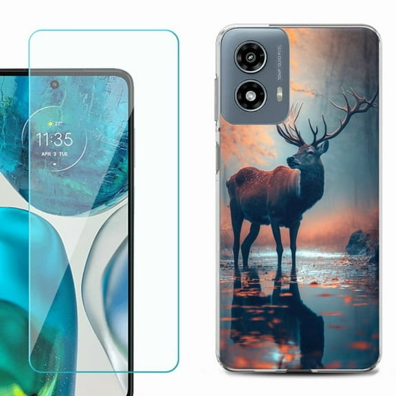Phone Case for Motorola Moto G 5G 2024, with Tempered Glass Screen Protector, by OneToughShield - Deer Autumn