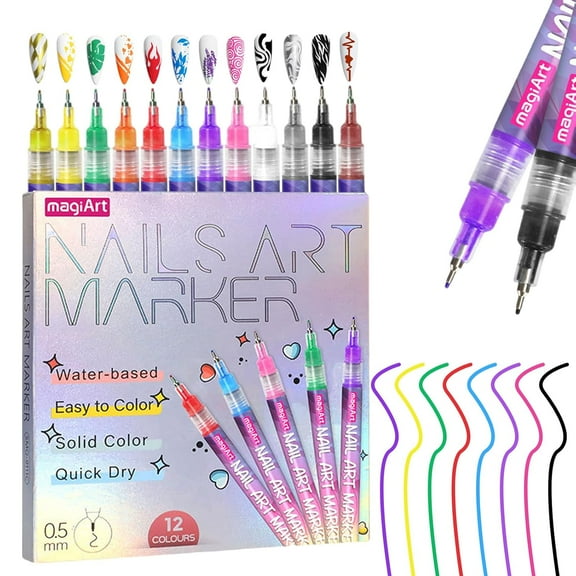 12 Colors Nail Art Pens, Nail Art Markers,Graffiti Dotting Pen Acrylic Painted Pen Kit,3d Nail Polish Pens Drawing Painting for Diy Nails Art Design Manicure Tools