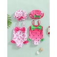 thumbnail image 3 of BemeyourBBs Toddler Baby Girl Swimsuit Infant Bathing Suit One-piece Swimsuits With Sun Hat Set Strawberry Bow Rash Guard Spaghetti Strap Swimwear Summer Beach Wear, 3 of 9
