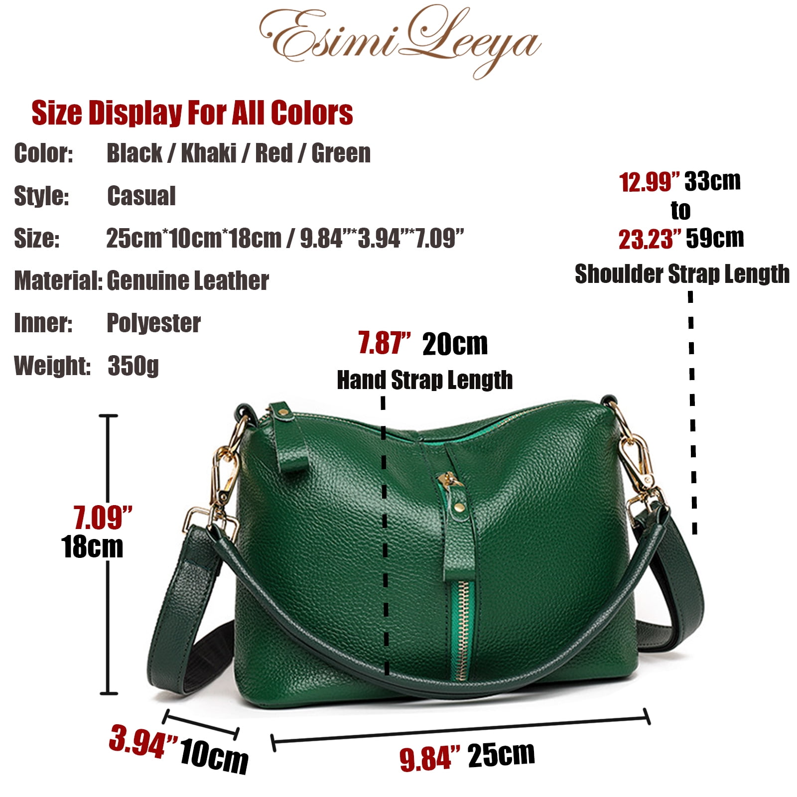 Green Leather Crossbody Purses for Women Secure Zipper Shoulder Bag Ideal for Travel, Commute, Shopping