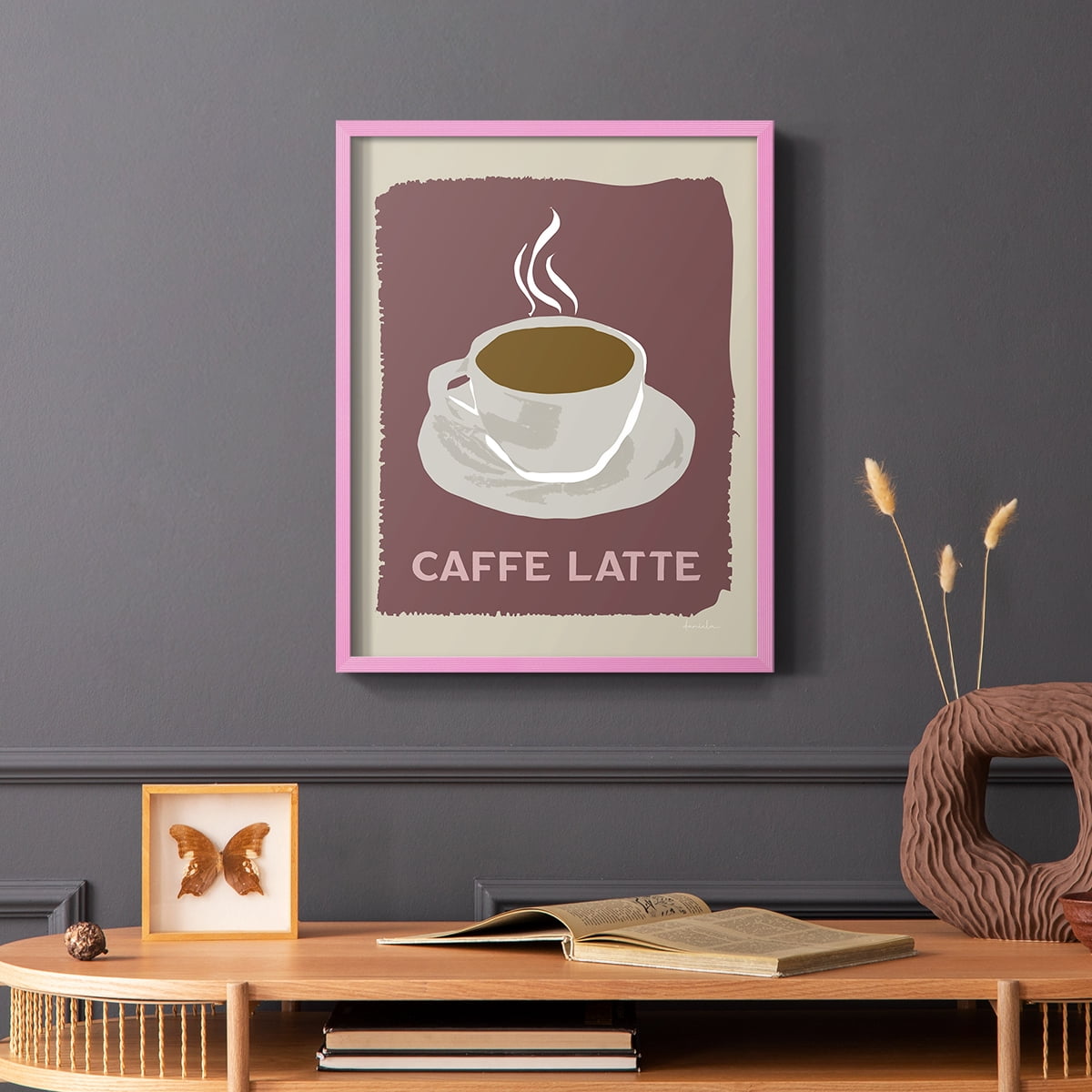 Modern Coffee III in Pink Solid Wood 11 x 14 Framed Print