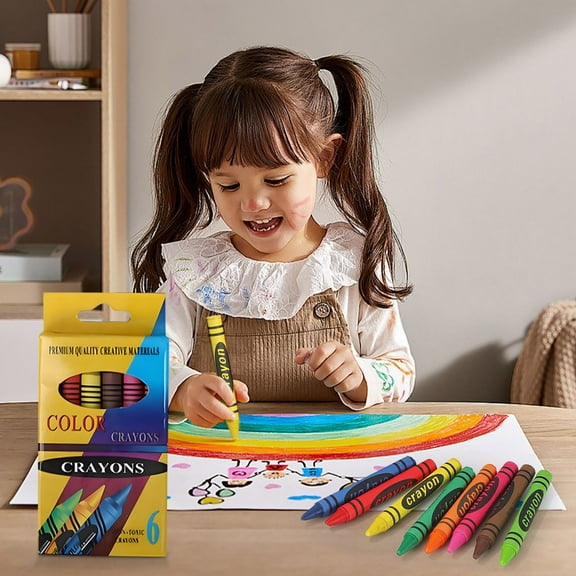 Non-Smudge Crayon Set 6 Colors Mess-Free Art Supplies with Oil Pastels Portable Hand Grip Box for Youngsters