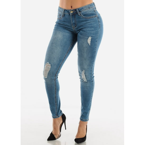 Moda Xpress Women Juniors Light Blue Ripped Female Skinny Jeans 10282S ...