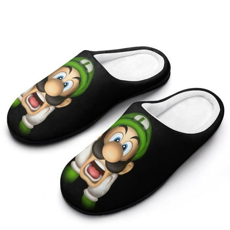 

Frightened Luigi s Mansion Fuzzy Cotton Slippers For Womens Lightweight Anti-slip Rubber Sole Slippers Winter Warm Fluffy House Open Back Slippers Closed Toe Slippers