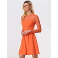 thumbnail image 2 of Vestido corto de fiesta Allegra K de una línea transparente de malla con lunares de corazón Naranja S, 2 of 6
