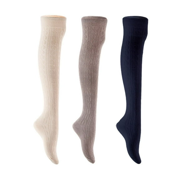 Lian LifeStyle Women's 3 Pair Adorable Comfortable Soft Thigh High Over Knee High Cotton Socks Size 6-9 L1024 Cream,Dark Grey,Navy