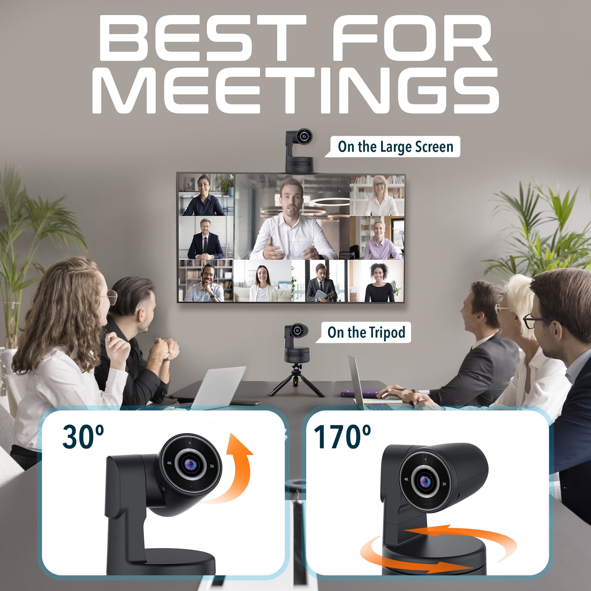 Delton C68 PTZ 4K Wired Webcam, Noise Reduction for Computer Camera With AI Tracking, Streaming Camera Compatible With Laptop/Desktop/PC/MacBook, Black