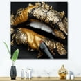 thumbnail image 2 of Designart ' Female Lips With Black Leather and Gold Foil ' Modern Canvas Wall Art Print, 2 of 4