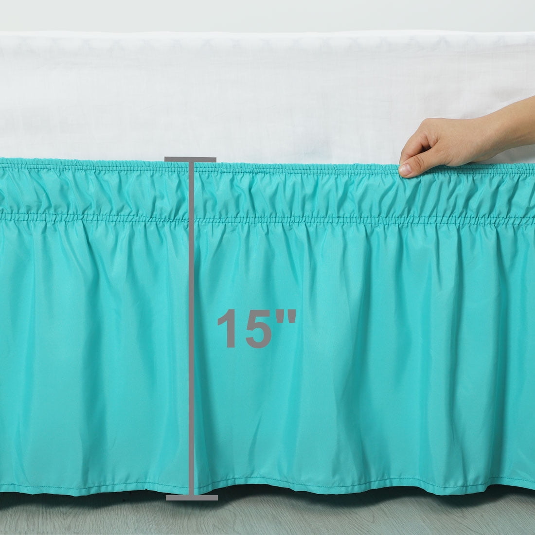Holzlrgus Polyester Wrap Around Dust Ruffle Bed Skirt 15" Drop for Twin Size Bed, Aqua Blue
