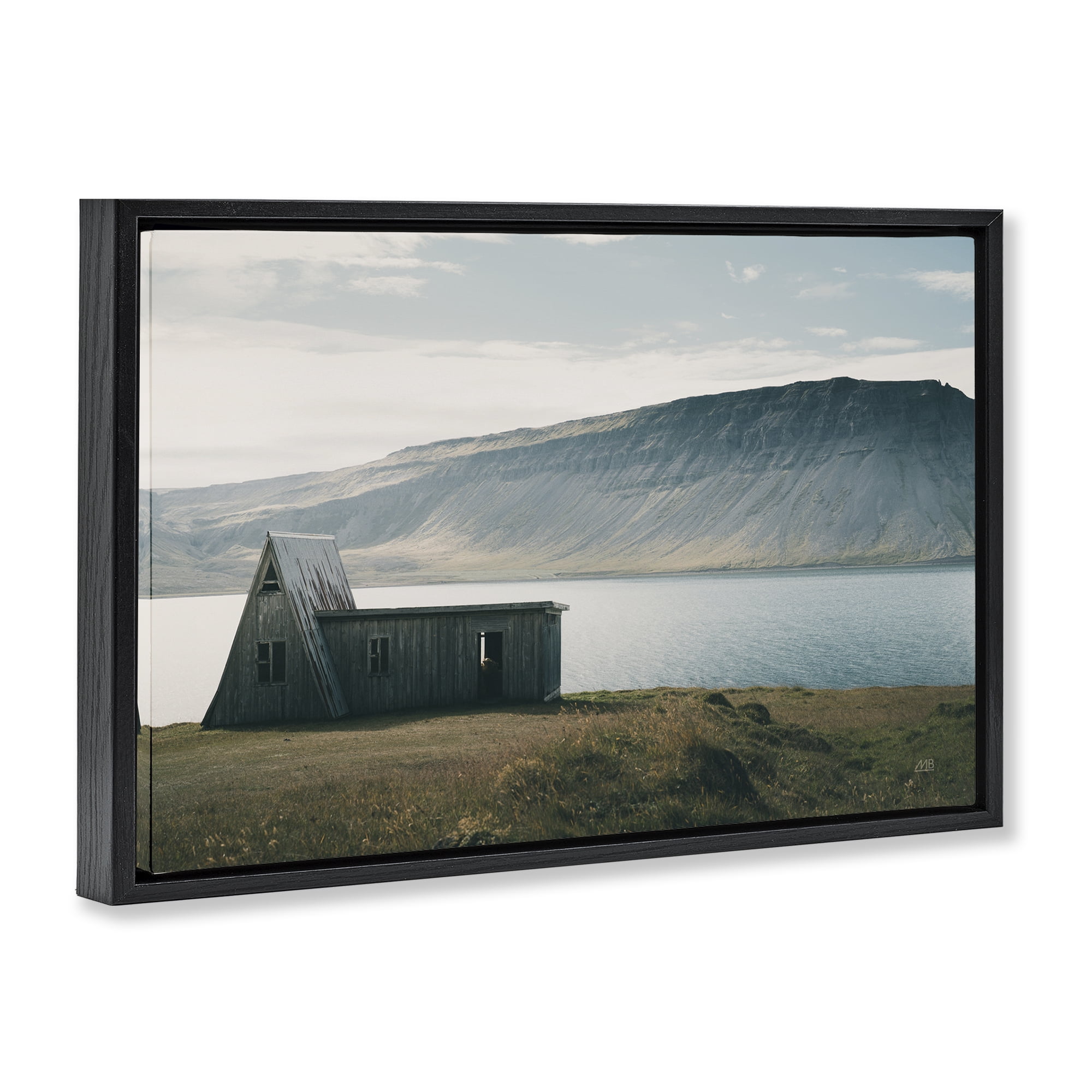 Stupell Industries Icelandic Mountain Shore Landscape & Nature Photography Black Floater Framed Canvas Art Print Wall Art, 25 x 17