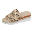 thumbnail image 5 of Woven Platform Wedge Slip on Sandals for Women 2025 Boho Summer Beach Straw Braided Dress Slides, 5 of 7