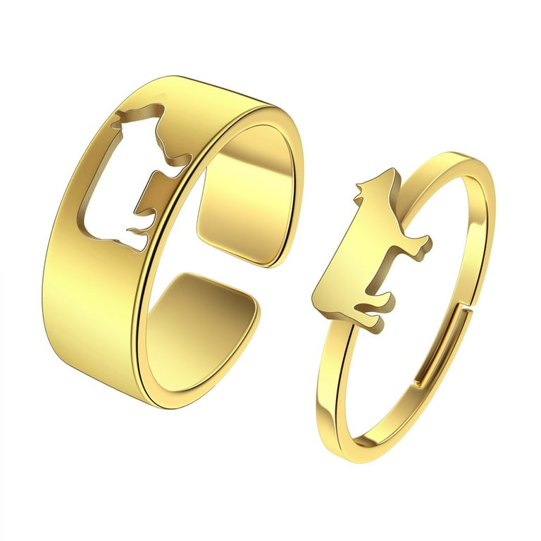 2pcs Cow Couple Set Promise Ring Engagement Wedding Party Matching Adjustable Ring