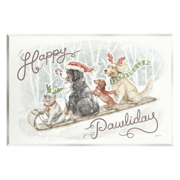 Stupell Industries Happy Pawliday Dogs Holiday Painting Unframed Art Print Wall Art, 19 x 13