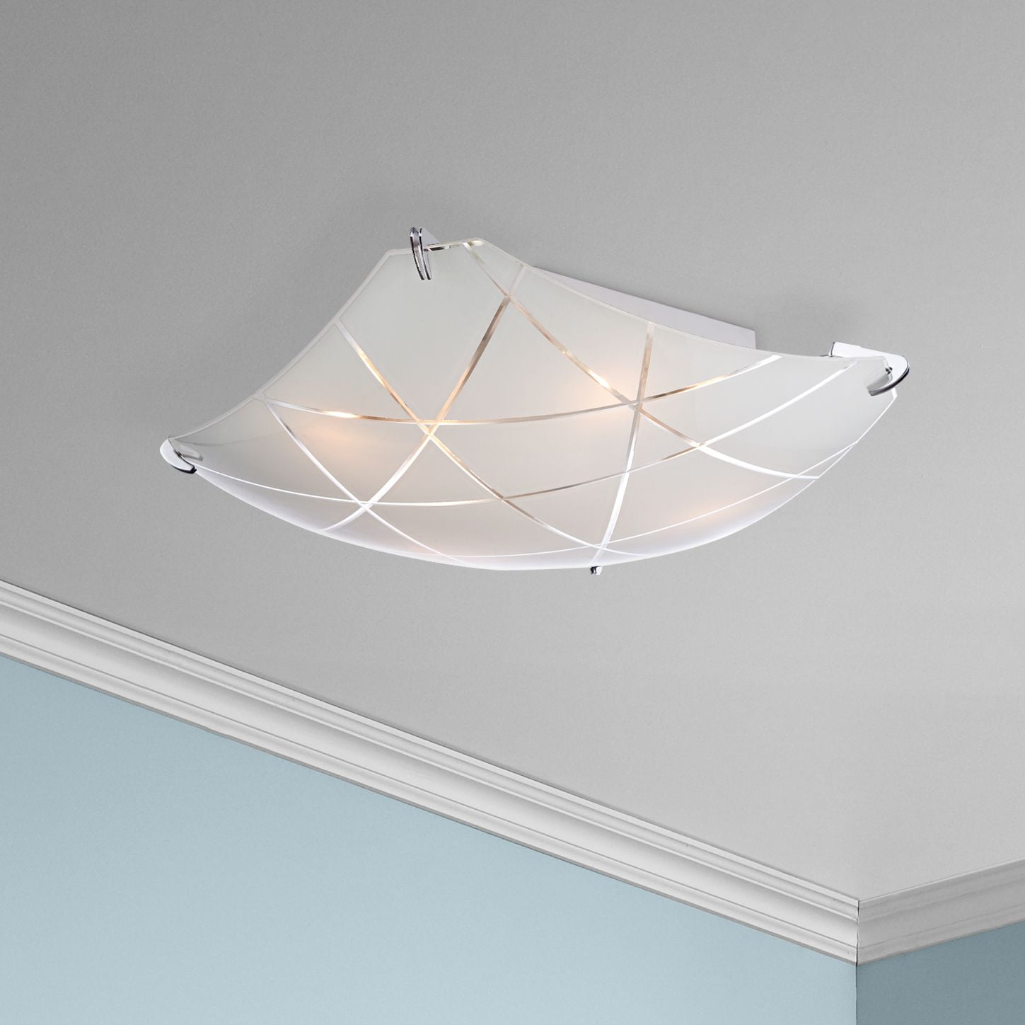 Possini Euro Design Modern Flush Mount Ceiling Light Fixture Chrome 16 1 2 Wide Square Frosted Glass For Bedroom Kitchen Hallway