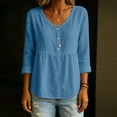 thumbnail image 5 of Ruimatai Womens Peplum Tunic Blouses V Neck Button Front Roll Up Long Sleeve Loose Casual Pullover Tops, 5 of 7