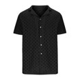 thumbnail image 5 of USNSM Men's Summer Solid Color Short Sleeve Button Hollow Jacquard Cardigan Blouse Shirt Comfort Breathable Lapel Blouse Shirt Black L, 5 of 7