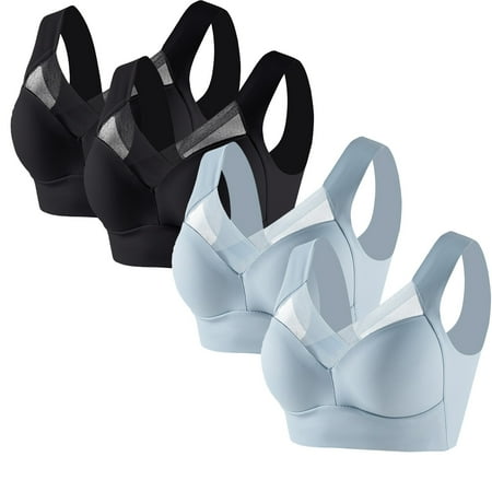 Womens 4 Pack Bras  Womens Plunge V Mesh Push up Bras for Women No Underwire Wireless Bras Full Coverage Bralette Seamless T Shirt Everyday Bra L-6XL Womens Bras Clearance under $5