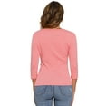 thumbnail image 3 of INSPIRE CHIC Women's Ruched Blouse Button Decor V Neck 3/4 Sleeve Solid Knit Top M Coral Pink, 3 of 6