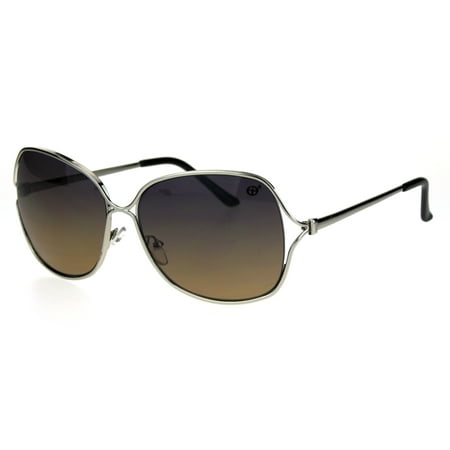 Womens Classic Mod Oversize Butterfly Metal Designer Sunglasses Silver Brown (Best Oversized Designer Sunglasses)