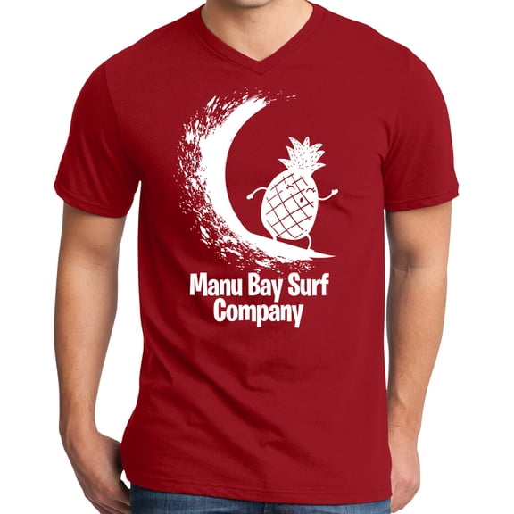 Mens Manu Bay Surf Company WHITE PINEAPPLE Surfer T-shirt, Extra-Small Classic Red