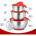 thumbnail image 6 of Mixing Bowls with Lids Set of 3, Stainless Steel Nesting Bowls with Red Airtight Lids, Graters, Non-Slip Base and Handles, Bowl Set for Prep, Mixing, and Food Storage, 6 of 9