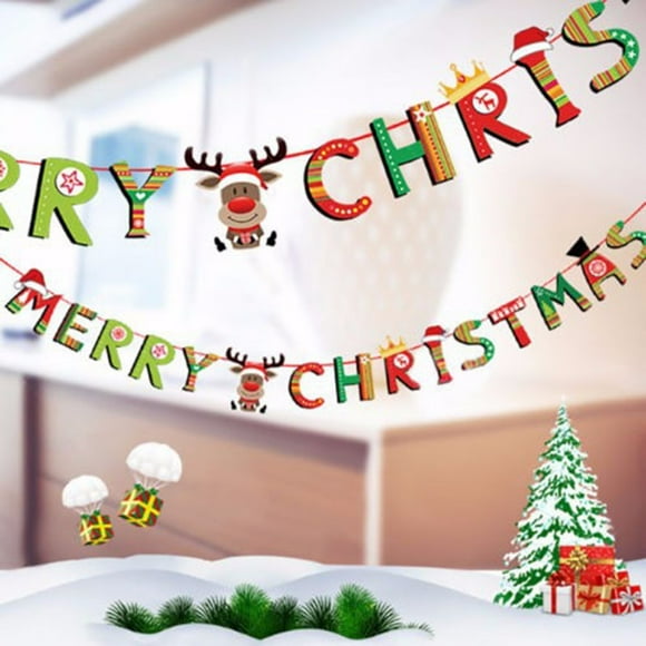 Bgsha Christmas Banner Christmas Decorations Banner Santa Claus Paper Banners Flags Hanging Bunting Banner for Door Wall Window Hanging Xmas Party Birthday Home Holiday Supplies