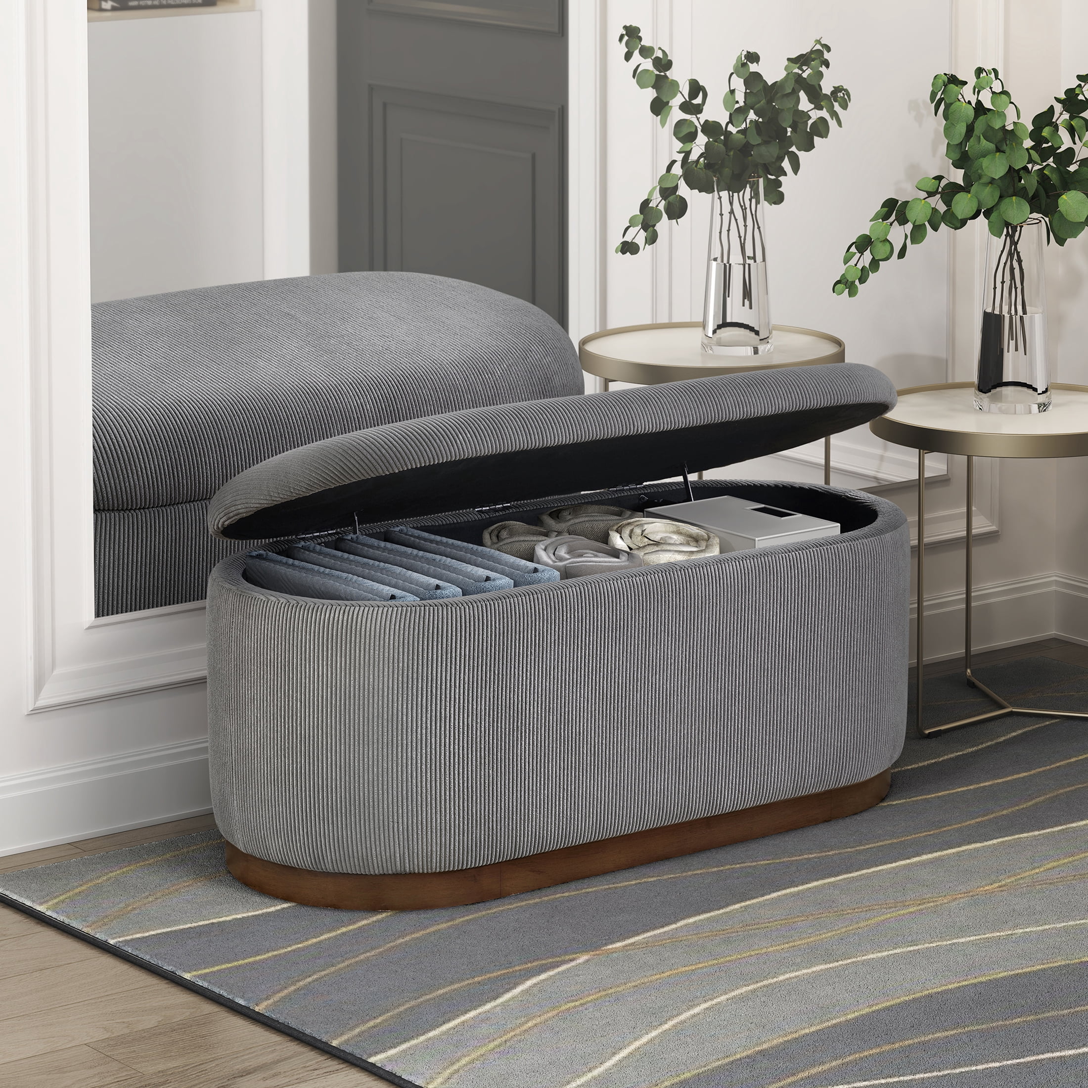 OakvillePark Lornwell Corduroy Lift Top Storage Bench, Gray