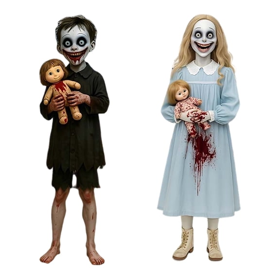 OIUR 2Pcs Halloween Horror Dolls Yard Signs Realistic Gothic Garden Stakes Festivals Spooky Dolls Creepy Party Decoration