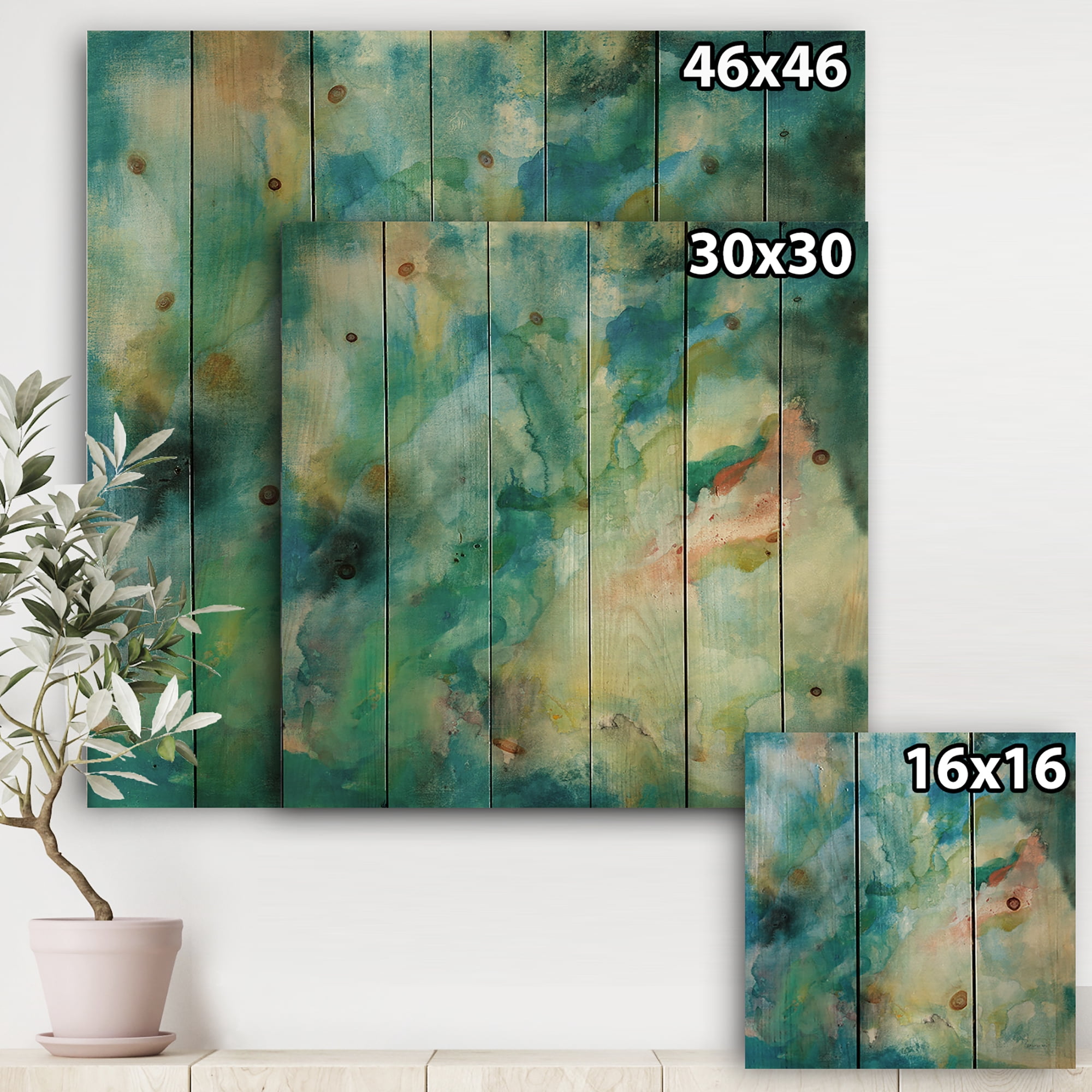 Designart 'Fractal Blue Interstellar' Contemporary Print on Natural Pine Wood
