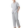 thumbnail image 2 of Pajamas Set Fashion Men Round Neck Letter Plaid Printing Short Sleeved Top Elastic Waist Bandage Long Pants Pajama Set Mens Pjs Sets Pijamas for Men Set Mens Pjs Pj Set Mens Pj Set, 2 of 4