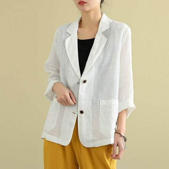 Tdoqot Women's Shacket Jacket- Button Down Cotton and Linen Fall Jackets for Women White Size M