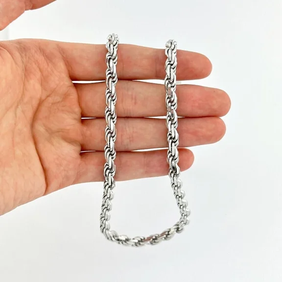 Solid 925 Sterling Silver Rhodium Plated 3.7mm Twisted Rope Link Chain