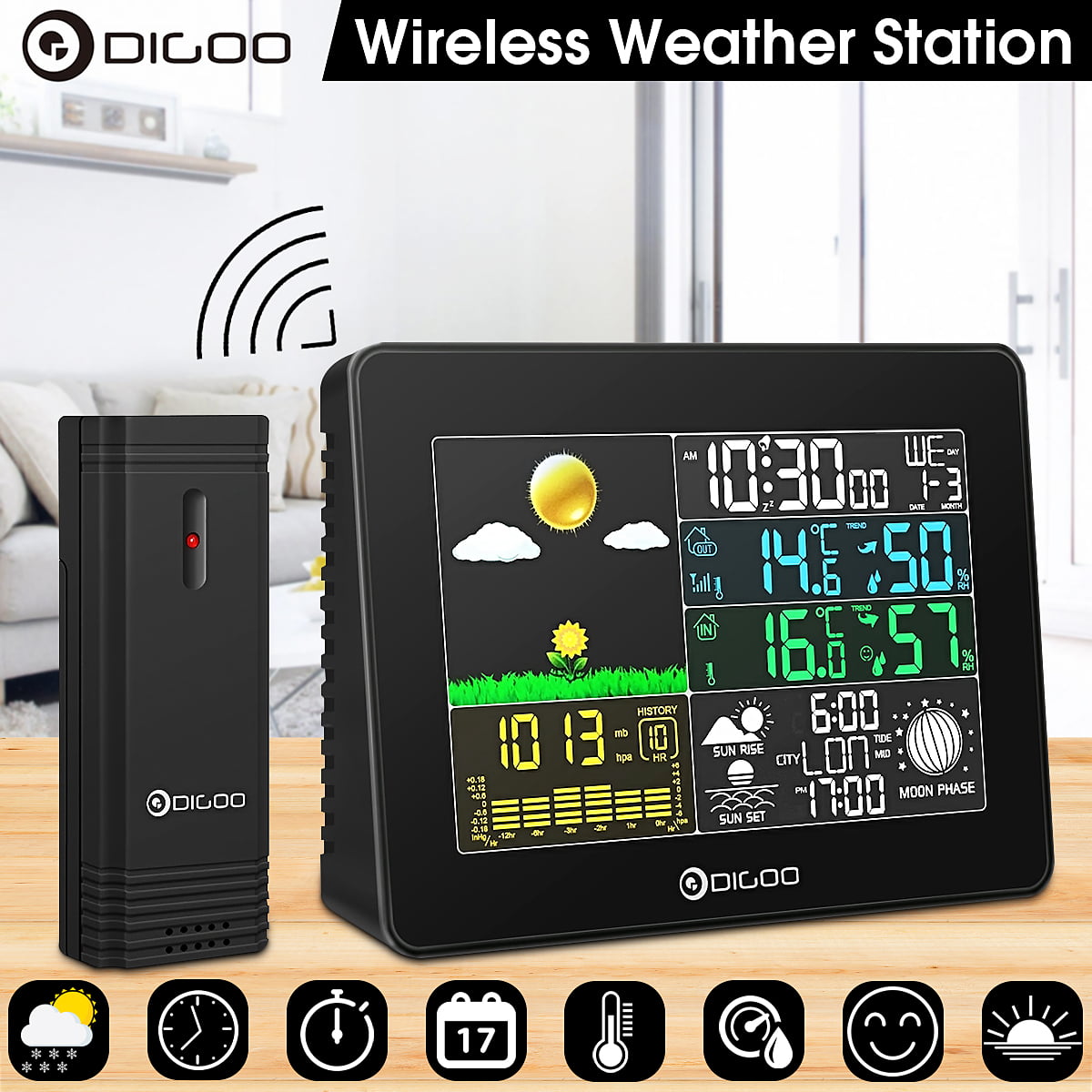 Digoo Wireless HD Color Screen USB Indoor/Outdoor Hygrometer Thermometer Sensor 