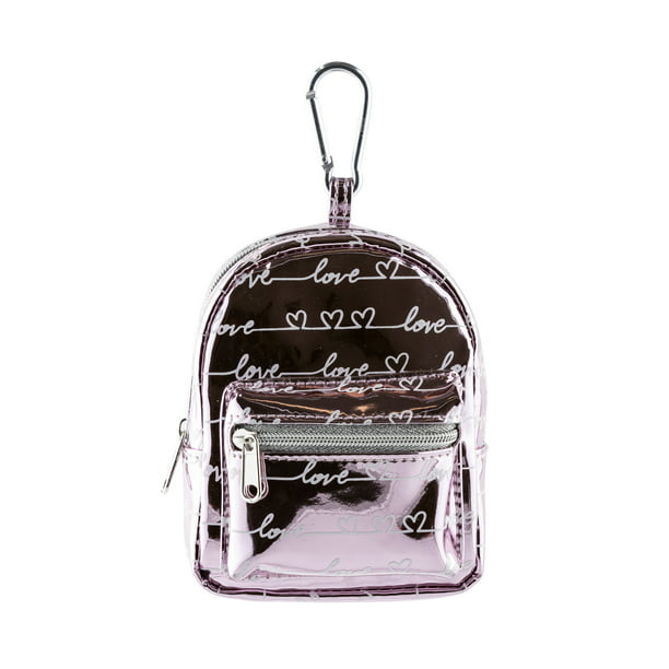 Claire's Girls’ Metallic Love Script Mini Backpack Keychain, Pink ...