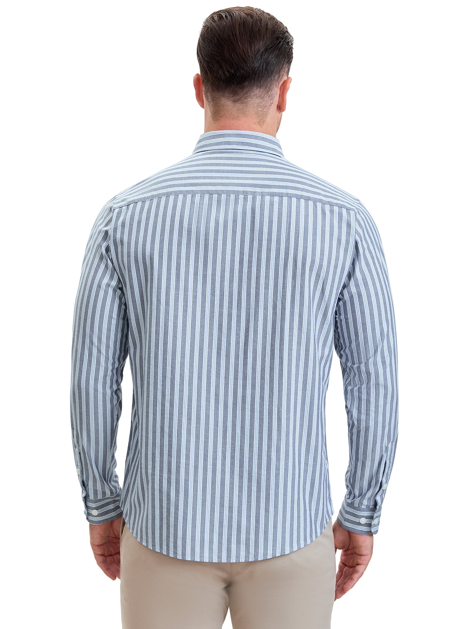 DARING DIVA Men's Stripes Long Sleeved Button Down Business Dress Shirts XL Light Gray